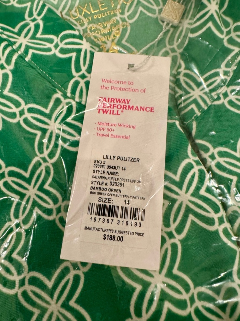 NWT Lilly Pulitzer 14 UPF 50+ Luxletic Catarina Ruffle Dress “Bamboo Green” - Picture 8 of 9